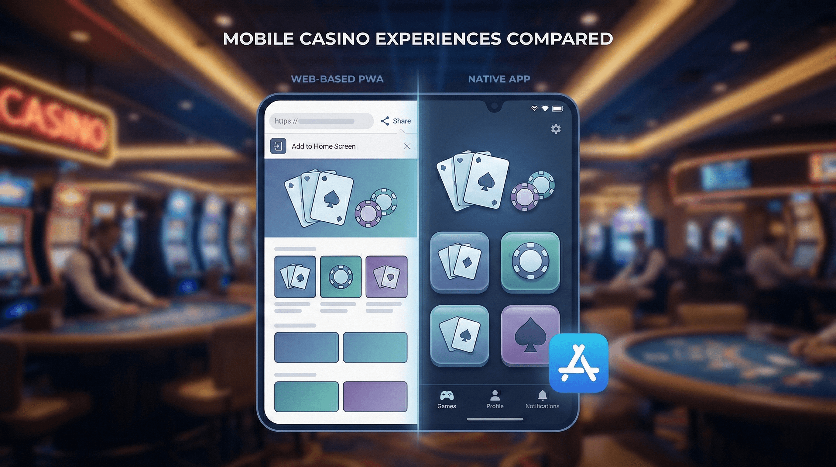 A player-focused breakdown of PWA vs native casino apps—covering installs, updates, notifications, battery use, permissions, and platform limits.